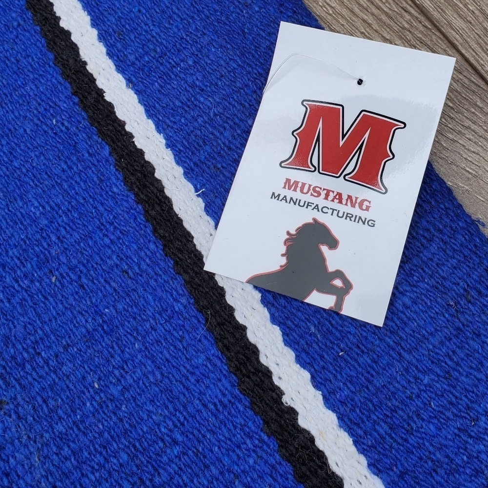 MUSTANG Single Weave Cotton Navajo Style Rug - Blue - NEW! - Picture 2 of 4